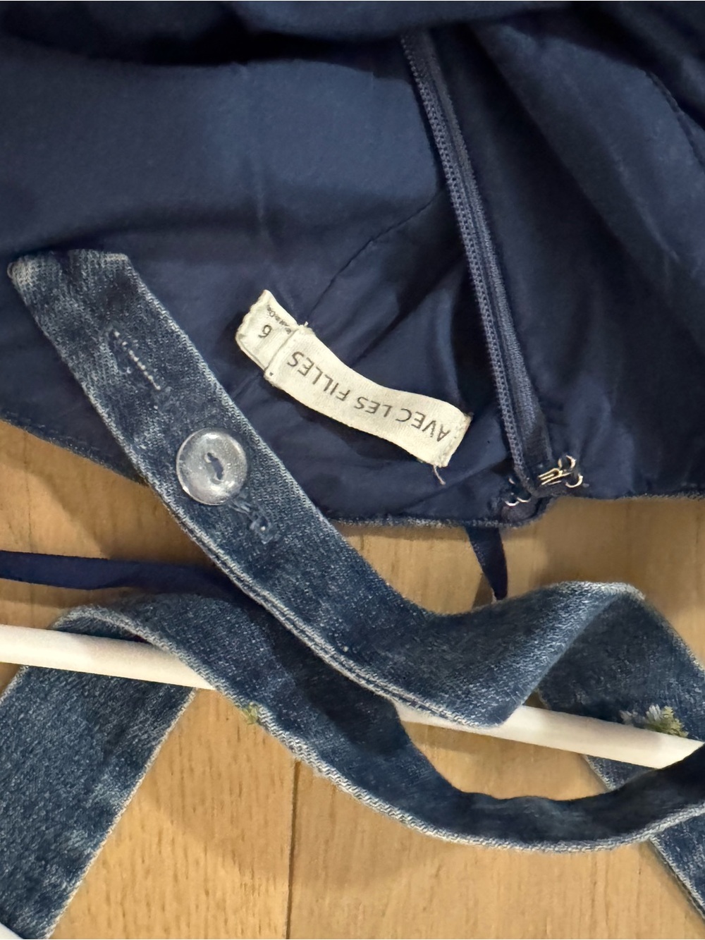 Avec Les Filles Denim Mini Dress with Floral Embroidery - Blue - Picture 6 of 6
